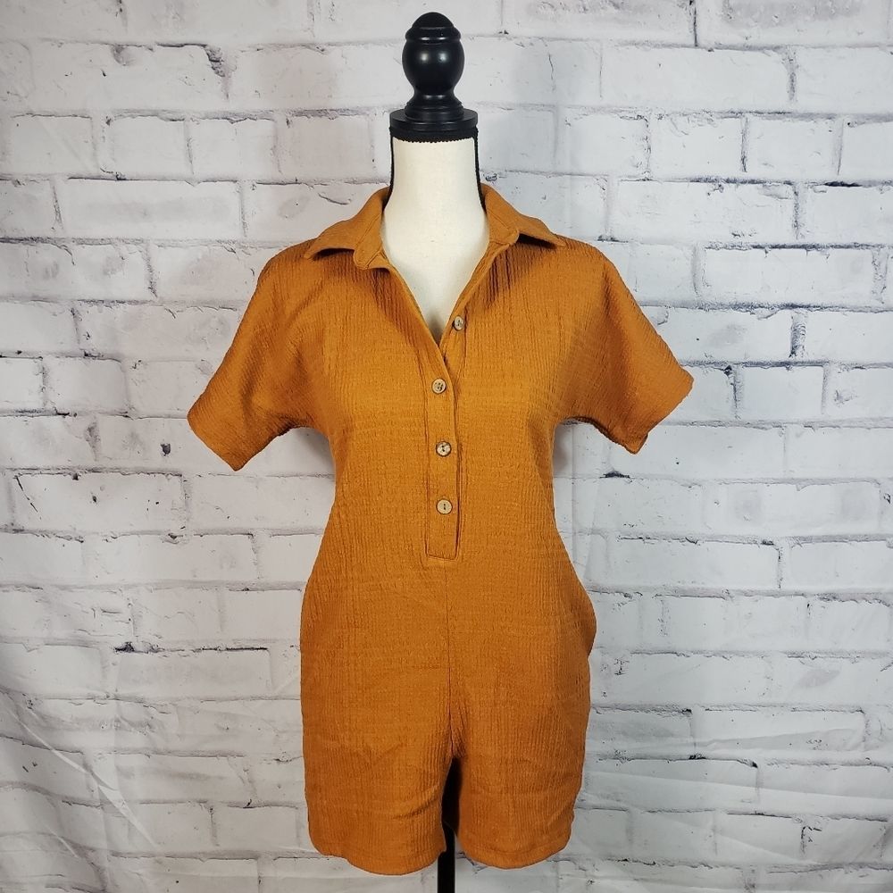 ANTHRO SATURDAY SUNDAY Michaela Burnt Orange Y2K Romper Size XS